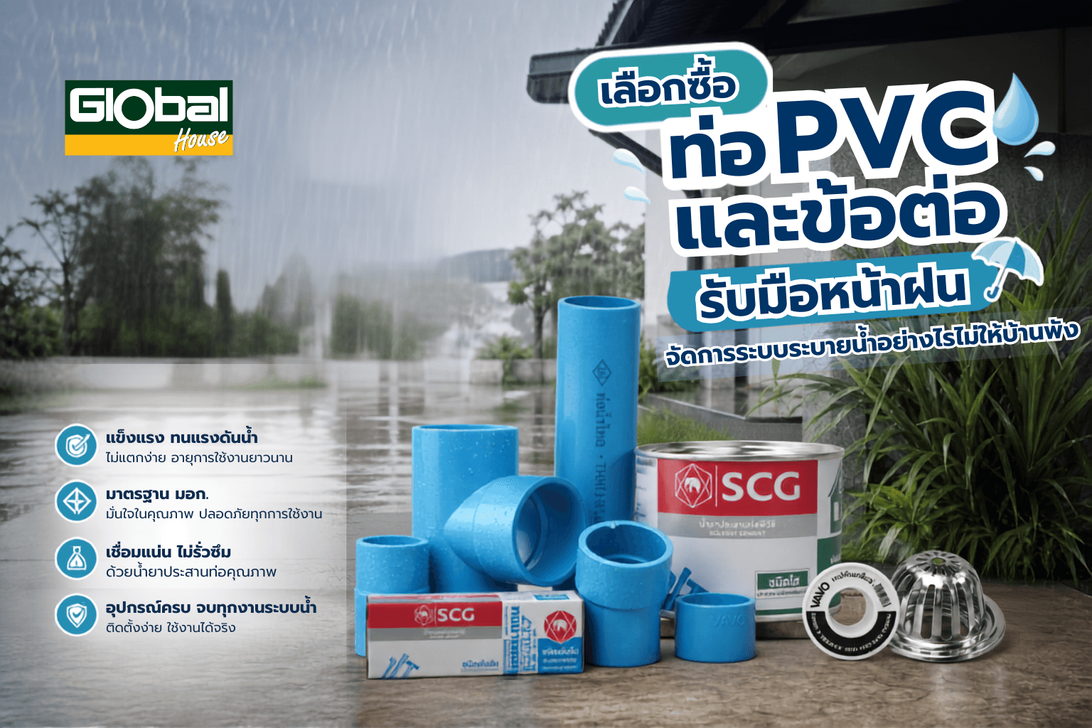 เลือกซื้อ ท่อ PVC และข้อต่อ รับมือหน้าฝน จัดการระบบระบายน้ำอย่างไรไม่ให้บ้านพัง