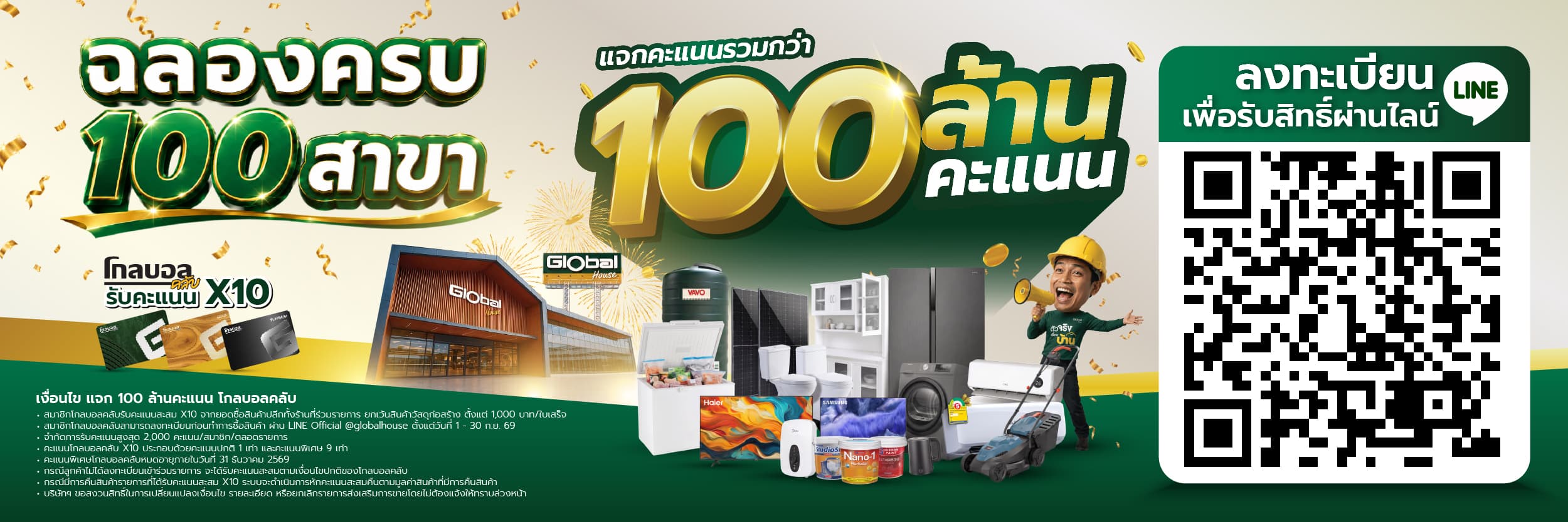 โกลบอลเฮ้าส์ ครบ 100 สาขา แจกคะแนนโกลบอลคลับ 100 ล้านคะแนน