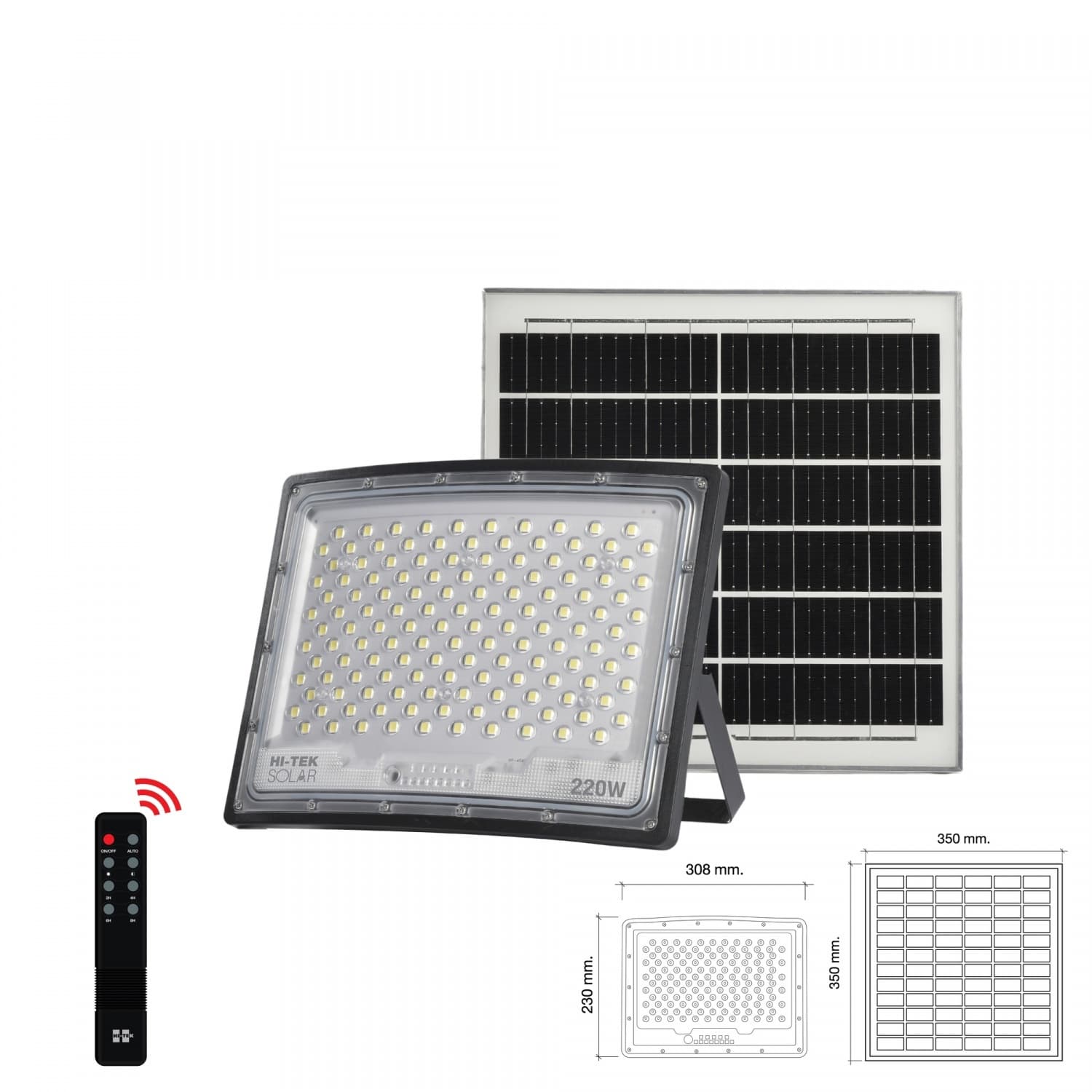 HI-TEK โคมฝลัดไลท์โซล่า LED แบบโค้ง 220W แสงขาว