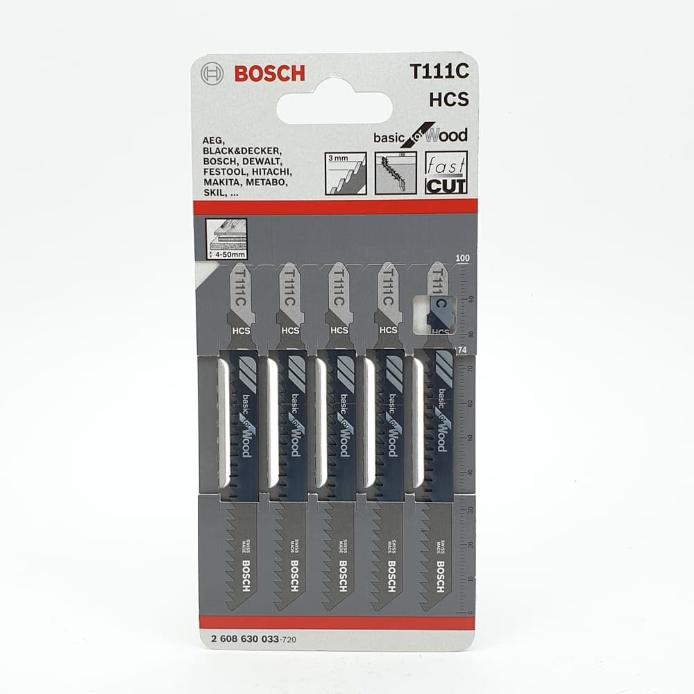 BOSCH ใบเลื่อยจิ๊กซอร์ ไม้ รุ่น T111 C(5 ใบ/แผง)