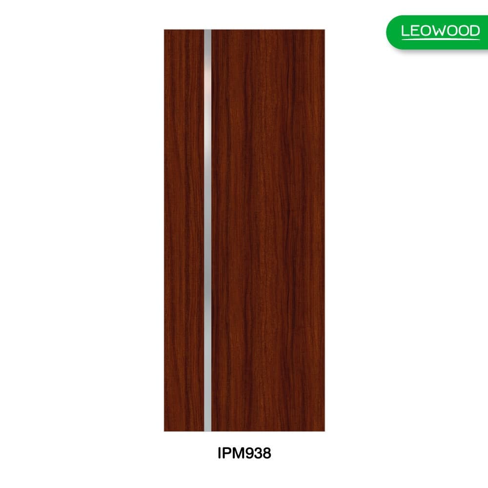 LEOWOOD ประตูปิดผิวเมลามีน iDoor Premium Metal Line เส้นกลาง/สีเงิน 1 เส้น 80x200ซม. มะฮอกกานี