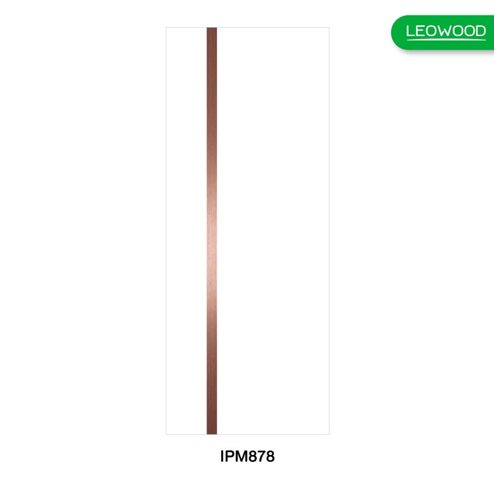 LEOWOOD ประตูปิดผิวเมลามีน iDoor Premium Metal Line เส้นกลาง/สีทองแดง 1 เส้น 80x200ซม. PEARL WHITE