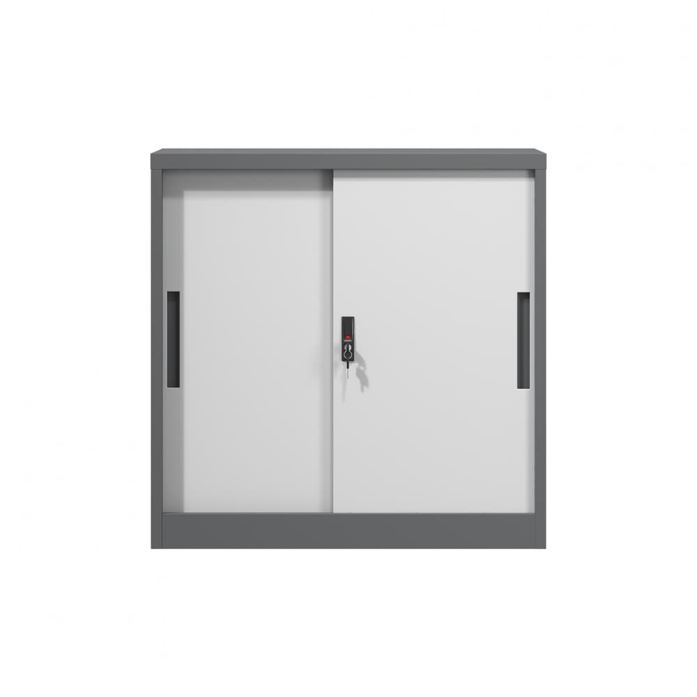 SMITH  ตู้เก็บเอกสารแบบทึบบานเลื่อน รุ่น Arlo ขนาด 40x90x90ซม. สีขาว-เทา