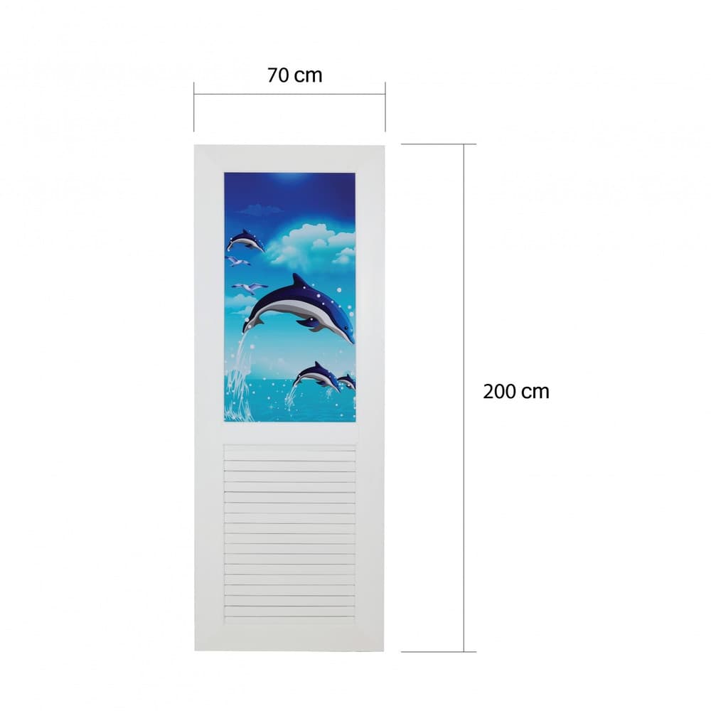 WELLINGTAN ประตู UPVC พร้อมวงกบ ติดภาพลายปลาโลมา รุ่น T-01 ขนาด 70x200 ซม. สีขาว (ไม่เจาะรูลูกบิด)