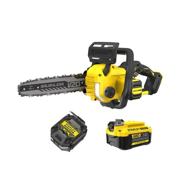 STANLEY เลื่อยโซ่ไร้สาย V20 รุ่น SBCS730M1-B1 พร้อมแบตเตอรี่ 4AH และแท่นชาร์จ