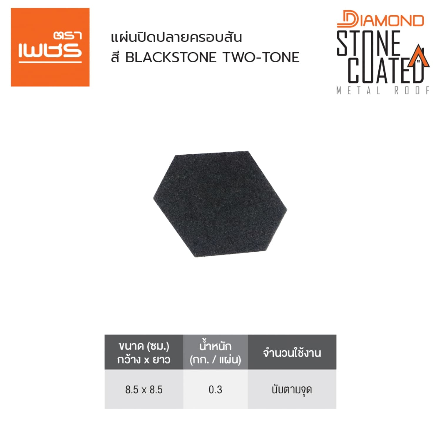 ตราเพชร แผ่นปิดปลายครอบสัน หลังคาเหล็ก สี Blackstone