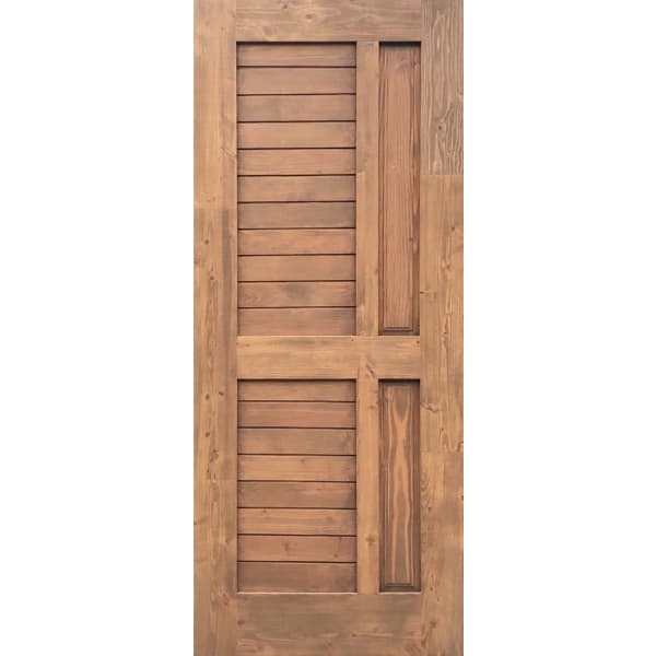 ประตูไม้สน (Pine )  บานทึบทำร่อง Eco Pine -007 90 x 200cm. สีเบรินแอช