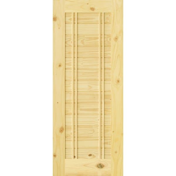 ประตูไม้สน ( Pine )  บานทึบทำร่อง Eco Pine - Ezero 6 100x 210 cm