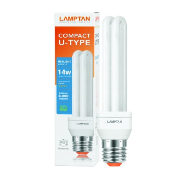 LAMPTAN หลอดไฟตะเกียบ 2U 14W แพ็คคู่ แสงเดย์ไลท์ E27