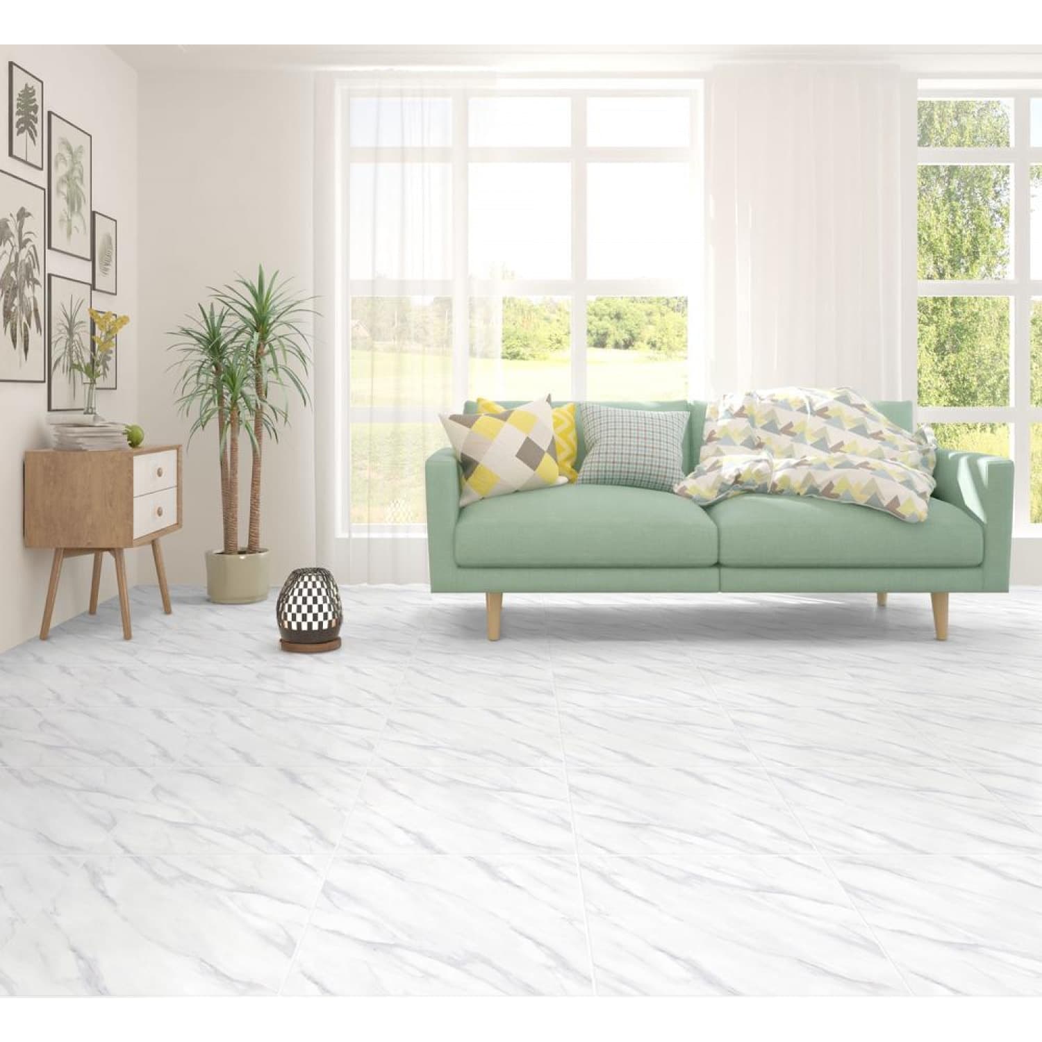 Marbella กระเบื้องเซรามิคปูพื้น 40X40 ซม. รุ่น แมร์รี่ ขาว หน้าเงา (6P) (MB) (A)