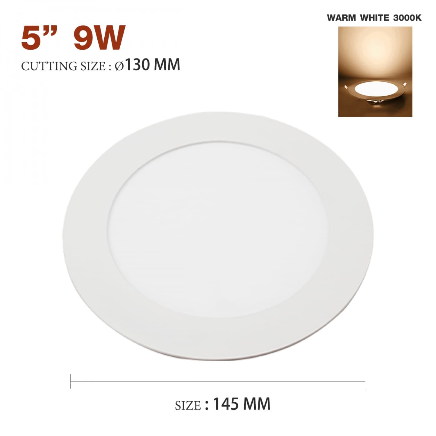 V.E.G.lighting โคมดาวน์ไลท์ อลูมิเนียม ทรงกลม 5นิ้ว 9W แสงวอร์ม ขอบสีขาว
