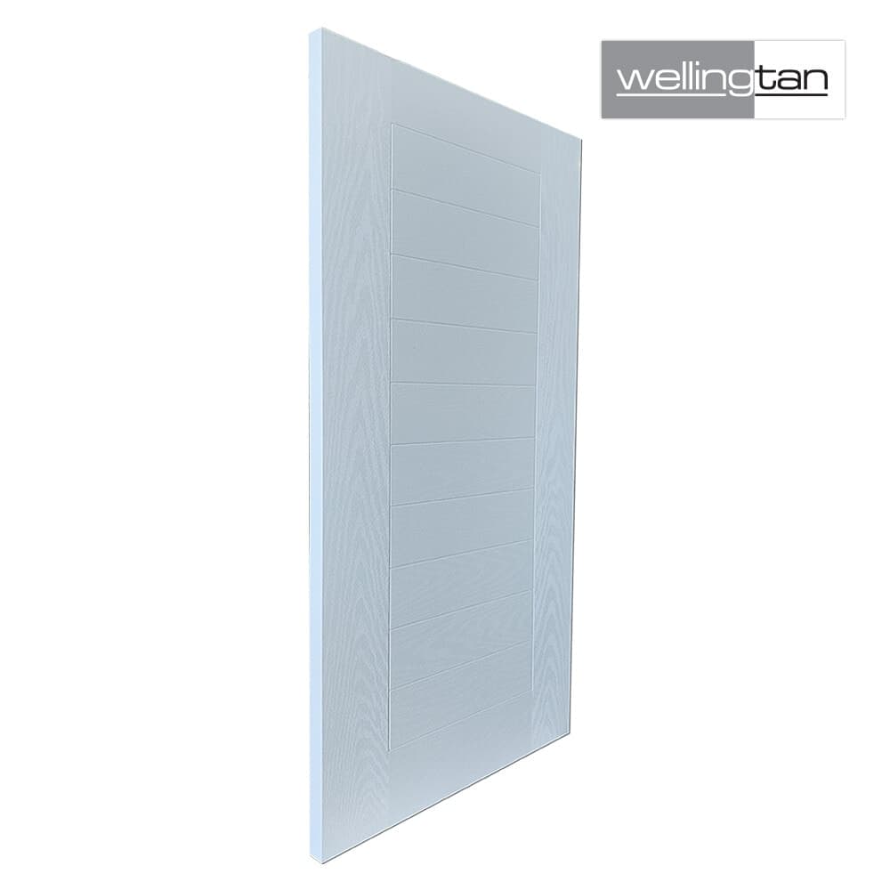 WELLINGTAN ประตูไฟเบอร์กลาส รุ่น P00-K06  80x200ซม. สีขาวลายโอ๊ค  (เจาะลูกบิด+เดทโบลท์)