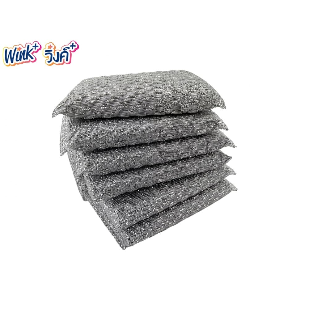 Wink Plus ฟองน้ำล้างจานหุ้มใยขัดอัลตร้าซิลเวอร์ แพ็ค 6 ชิ้น ขนาด 13x9 ซม. สีเงิน