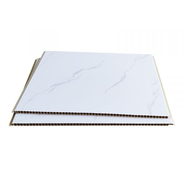 GREAT WOOD แผ่นตกแต่งผนังและฝ้าPVC GPPVC3.7-7 400*8*2900มม. สีขาวหินอ่อน