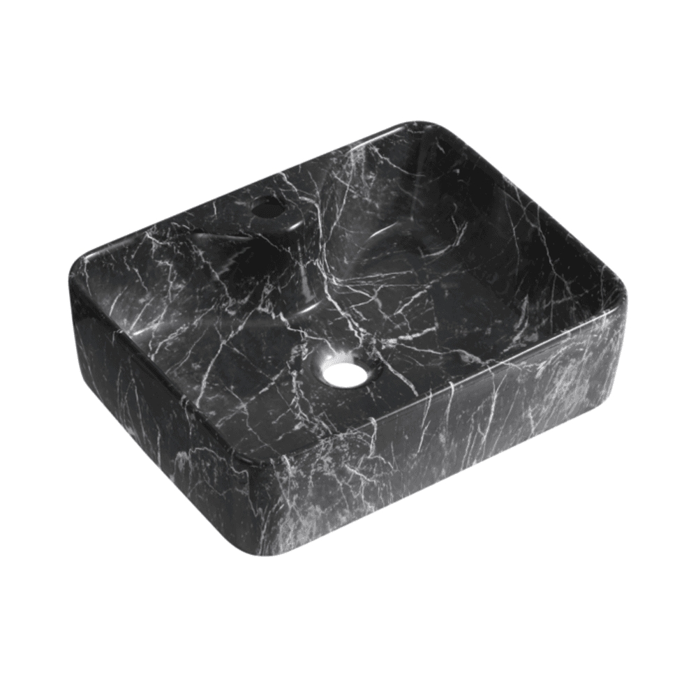Verno อ่างวางบนเคาน์เตอร์ ขนาด 49x38x14cm รุ่น Black Carara marble 7054-SB Plus ลายหินอ่อน สีดำ