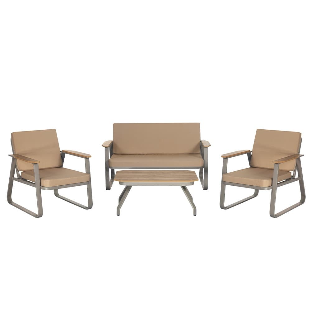 SUMMER SET ชุดโต๊ะสนาม 4 ที่นั่ง รุ่น SALLY ขนาด โต๊ะ: 100x60x46 ซม. เก้าอี้ 1ที่นั่ง :76x90x87 ซม. เก้าอี้ 2 ที่นั่ง : 153x90x87 ซม. สีน้ำตาล (1/2)