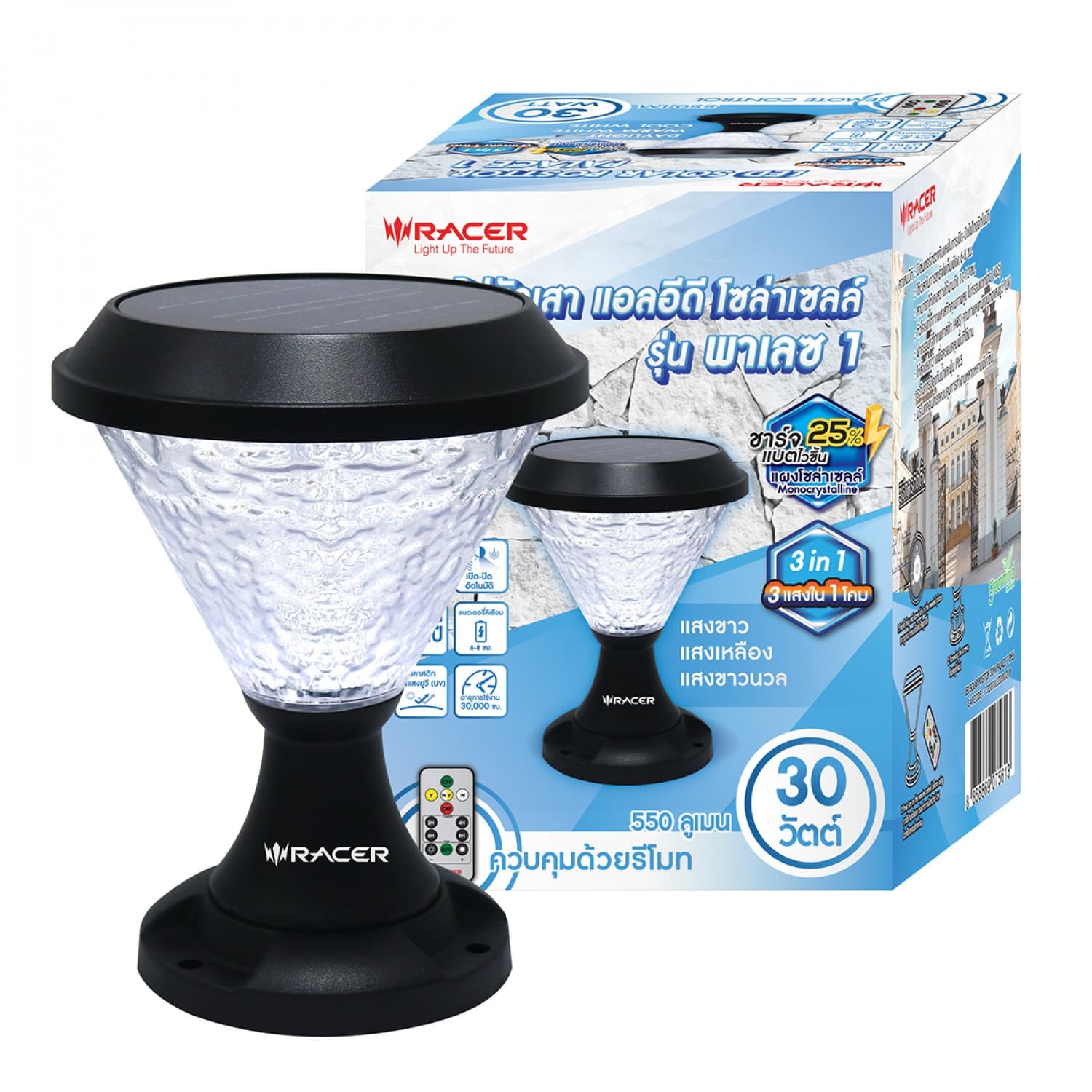 RACER โคมไฟหัวเสาโซล่าเซลล์ แอลอีดี  30 วัตต์ รุ่น PALACE 1 IP65 2