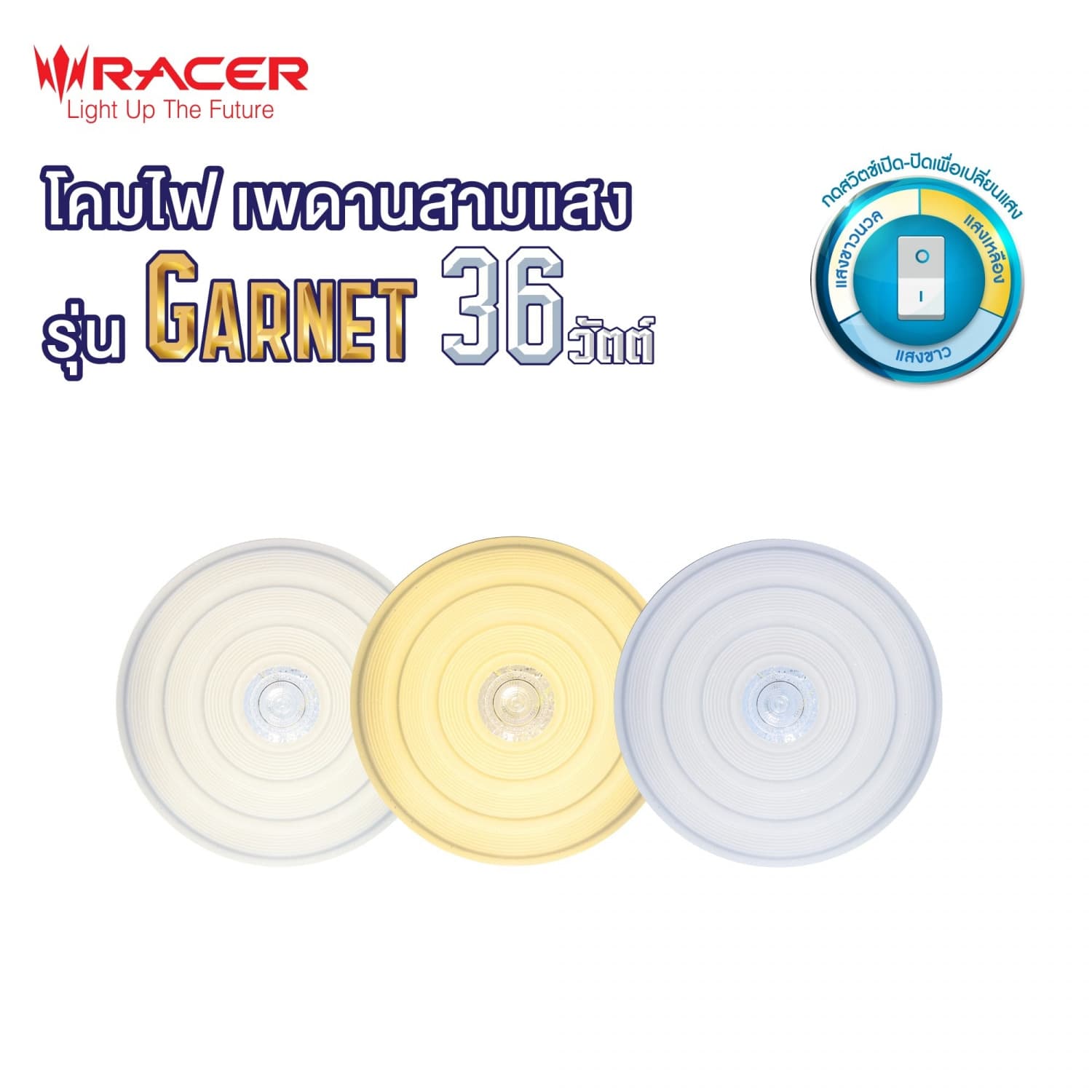 RACER โคมไฟเพดาน แอลอีดี สามแสง 36 วัตต์ รุ่น การ์เนต 01 4