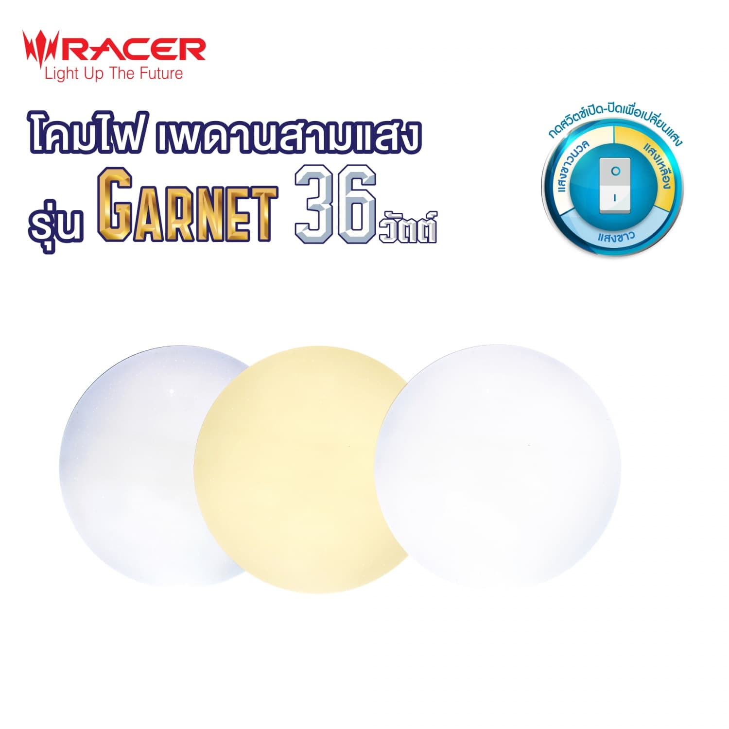 RACER โคมไฟเพดาน แอลอีดี สามแสง 36 วัตต์ รุ่น การ์เนต 02 4