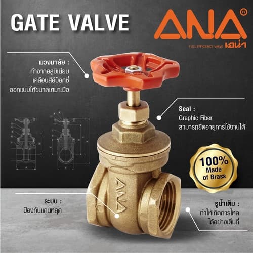 ANA ประตูน้ำทองเหลือง 1 1/2" รุ่น GV104