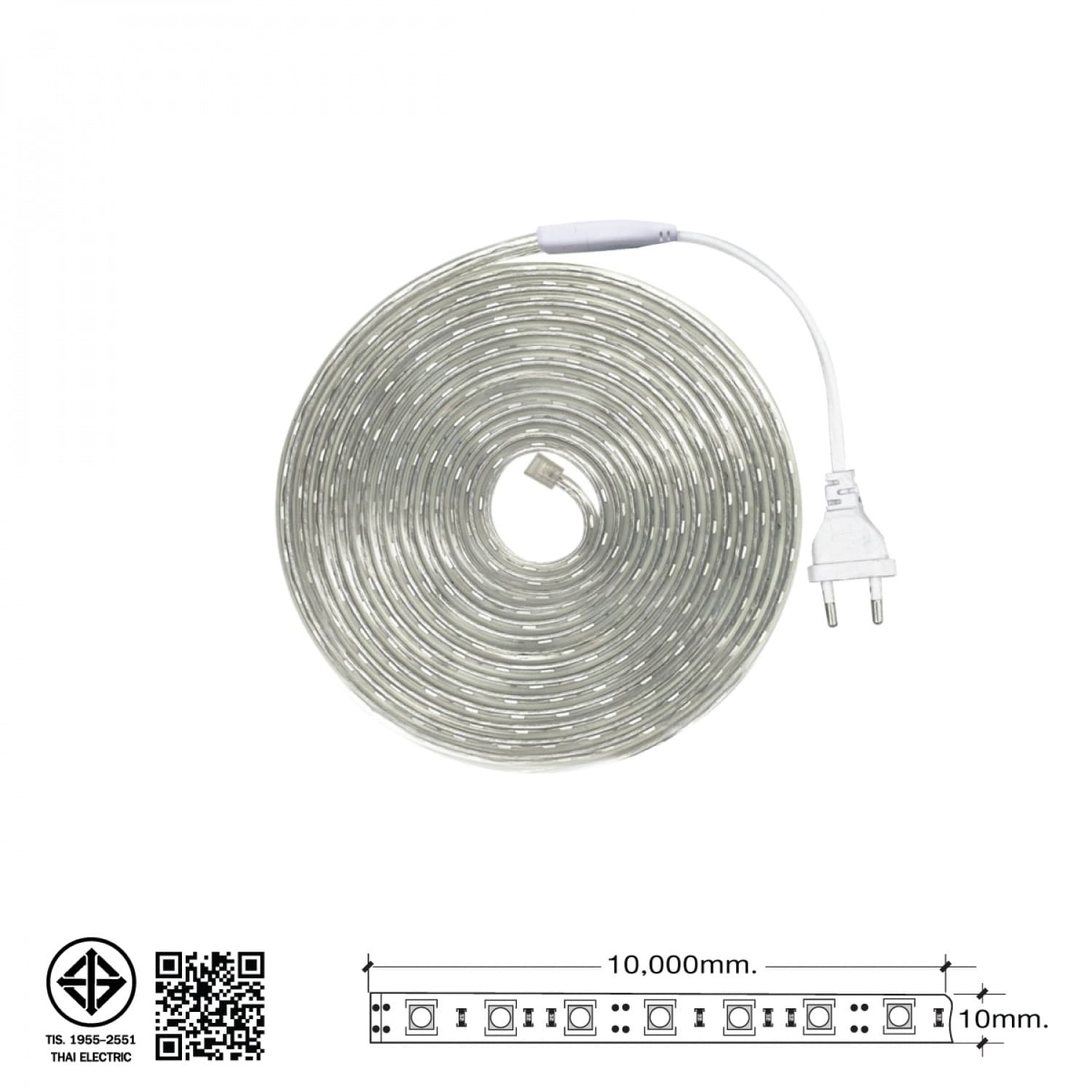HI-TEK ชุดไฟแอลอีดีเส้นริบบิ้น 2835/120LED 220V 10M แสงขาว 4