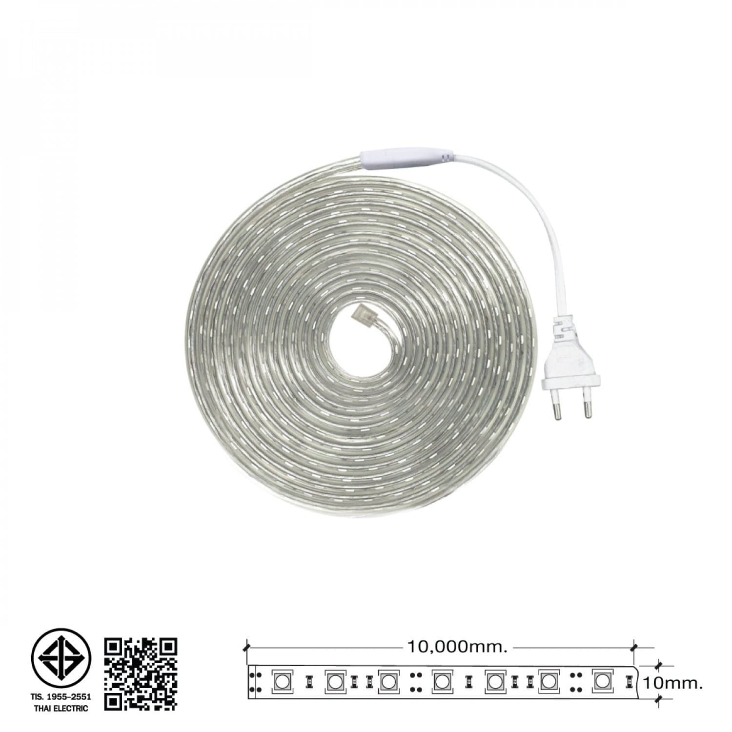 HI-TEK ชุดไฟแอลอีดีเส้นริบบิ้น 2835/120LED 220V 10M แสงนวล 4