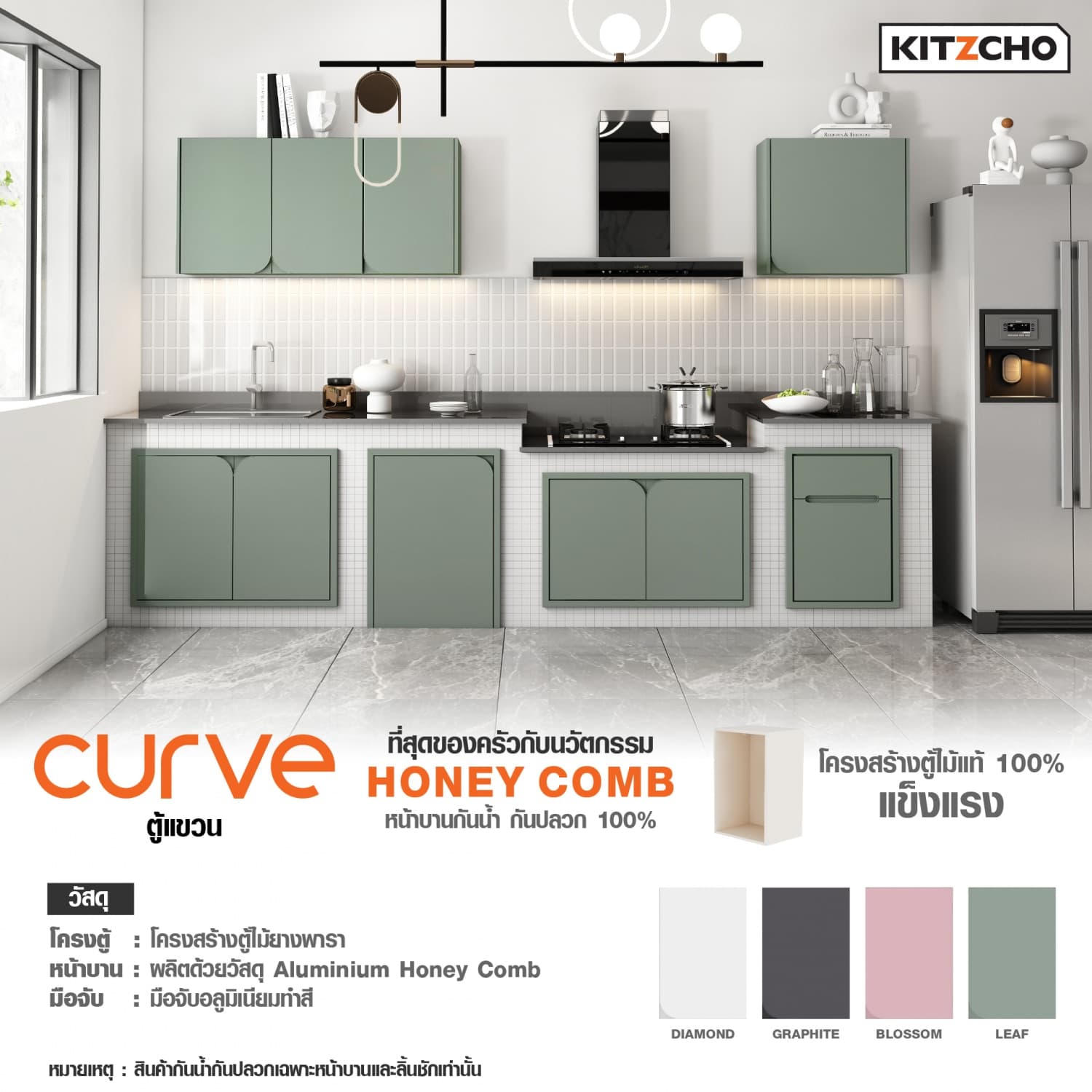 KITZCHO ตู้แขวนบานทึบตรงเปิดคู่4080 KENCURWFT4080XDI สีไดมอนด์ 7
