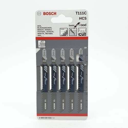 BOSCH ใบเลื่อยจิ๊กซอร์ ไม้ รุ่น T111 C(5 ใบ/แผง)