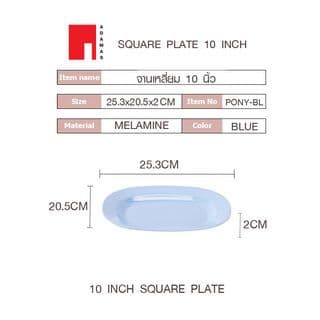 ADAMAS จานเหลี่ยม 10 นิ้ว สีฟ้า PONY-BL 2