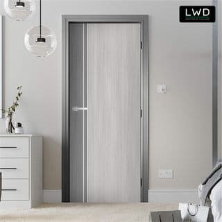 LWD ประตู UDoor UPVC สี Light Gray+Silver Gray ยาแนวสีขาว ขนาด 3.5x80x200 ซม. 3