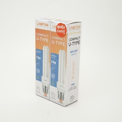 LAMPTAN หลอดไฟตะเกียบ 2U 14W แพ็คคู่ แสงเดย์ไลท์ E27 9