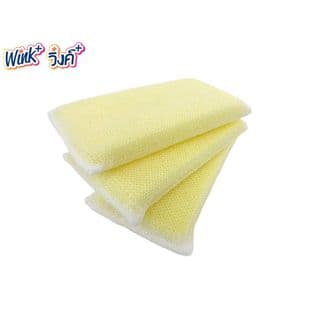Wink Plus ฟองน้ำล้างจานหุ้มตาข่าย แพ็ค 3 ชิ้น ขนาด 15.5x7 ซม. สีเหลือง 2