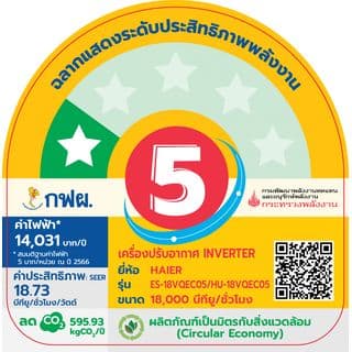 HAIER เครื่องปรับอากาศ Inverter ขนาด 18,200 BTU รุ่น HSU-18VQEC05 สีขาว 6