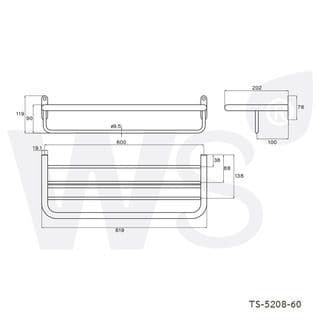 ชั้นวางผ้าพร้อมราวแขวนผ้า 60 ซม TS-5208-60 สแตนเลส 4