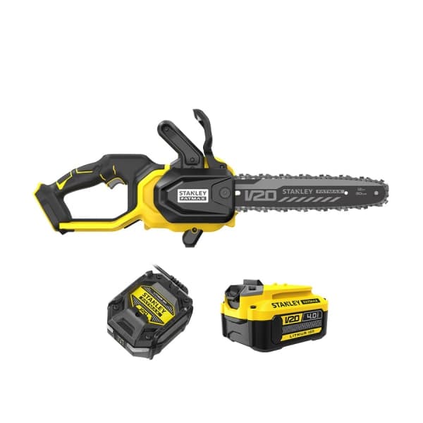 STANLEY เลื่อยโซ่ไร้สาย V20 รุ่น SBCS730M1-B1 พร้อมแบตเตอรี่ 4AH และแท่นชาร์จ 2