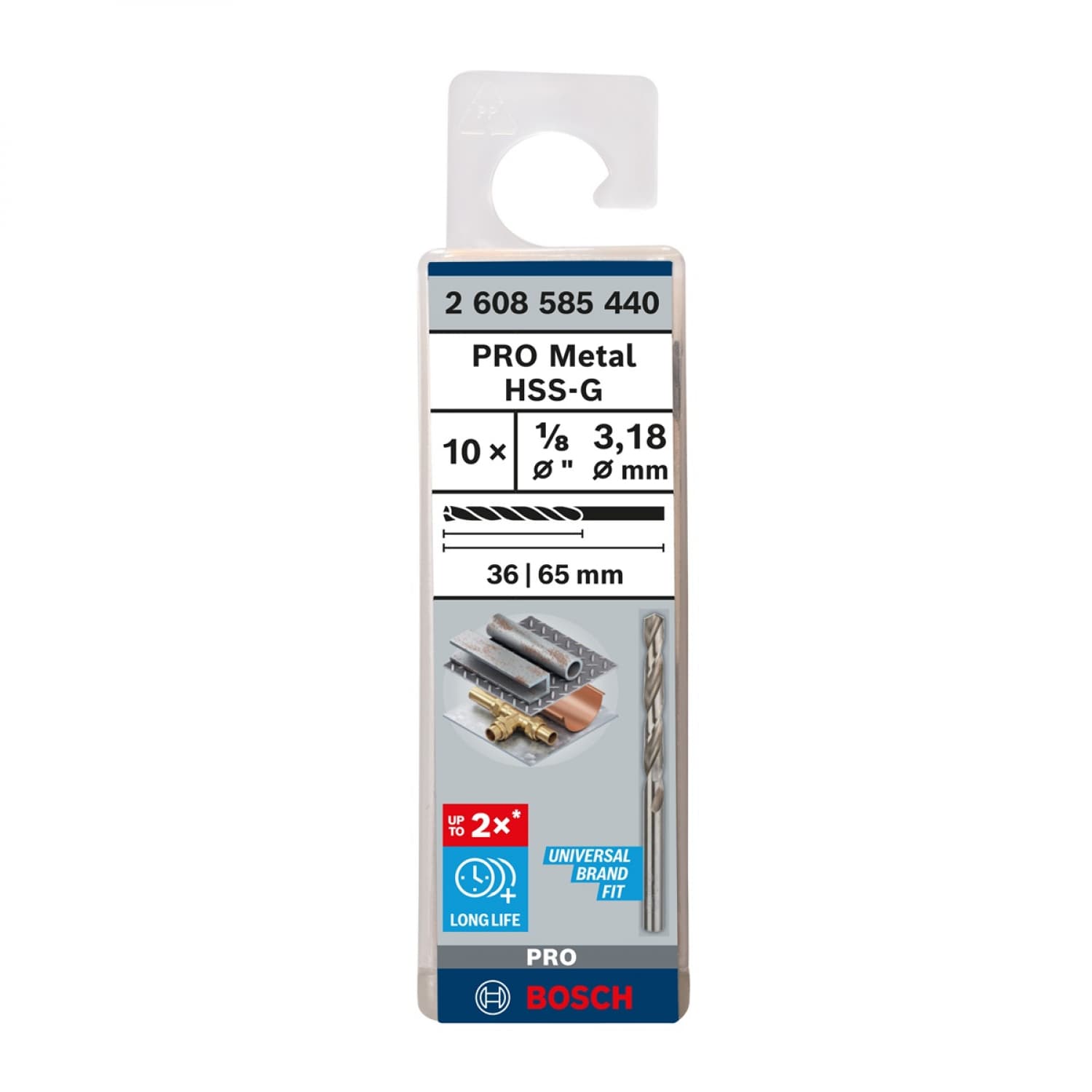 BOSCH ดอกส่วานเจาะเหล็ก 1/8นิ้ว(3.2mm) รุ่น PRO HSS-G 2X แพ็ค 10Pcs. 2