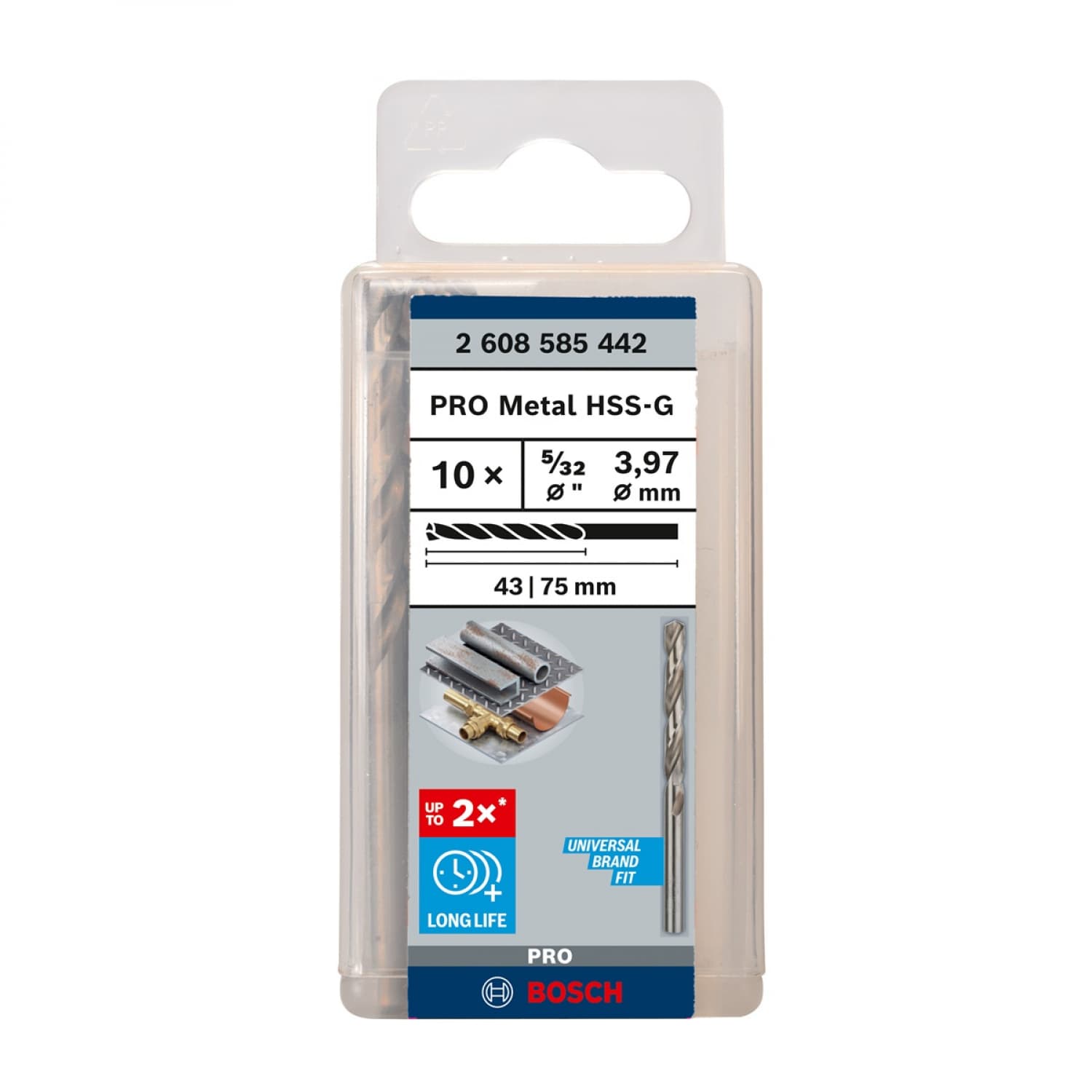 BOSCH ดอกสว่านเจาะเหล็ก 5/32นิ้ว(4mm)  รุ่น PRO HSS-G 2X แพ็ค 10Pcs 2