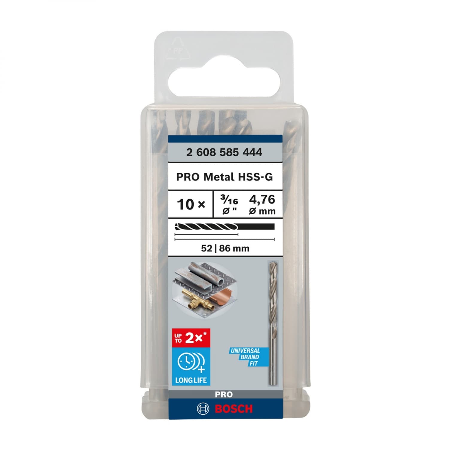BOSCH ดอกสว่านเจาะเหล็ก 3/16นิ้ว(4.8mm) รุ่น PRO HSS-G 2x แพ็ค 10Pcs 2