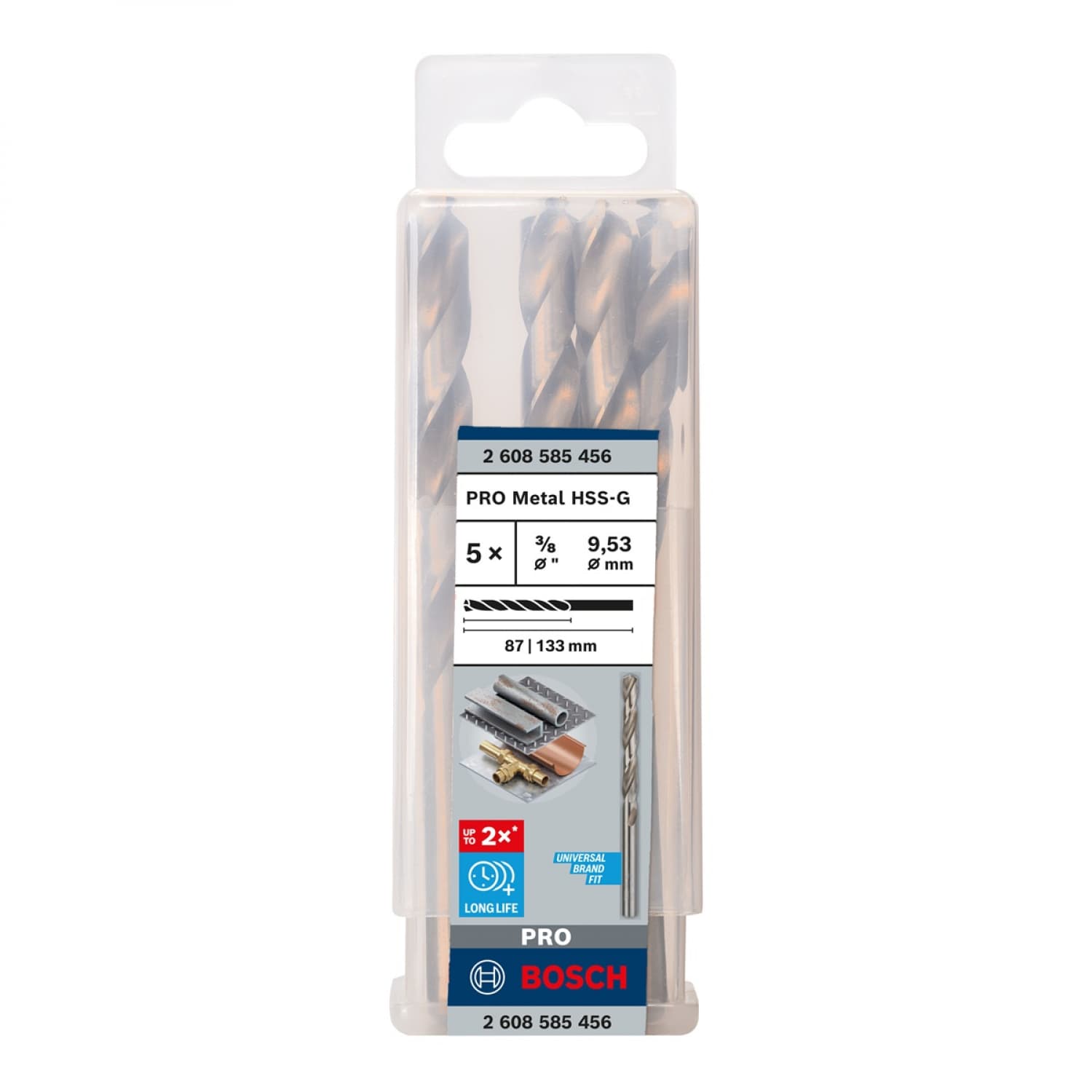 BOSCH ดอกส่วานเจาะเหล็ก 3/8นิ้ว( 9.5mm)  รุ่น PRO HSS-G 2X แพ็ค 5Pcs 2