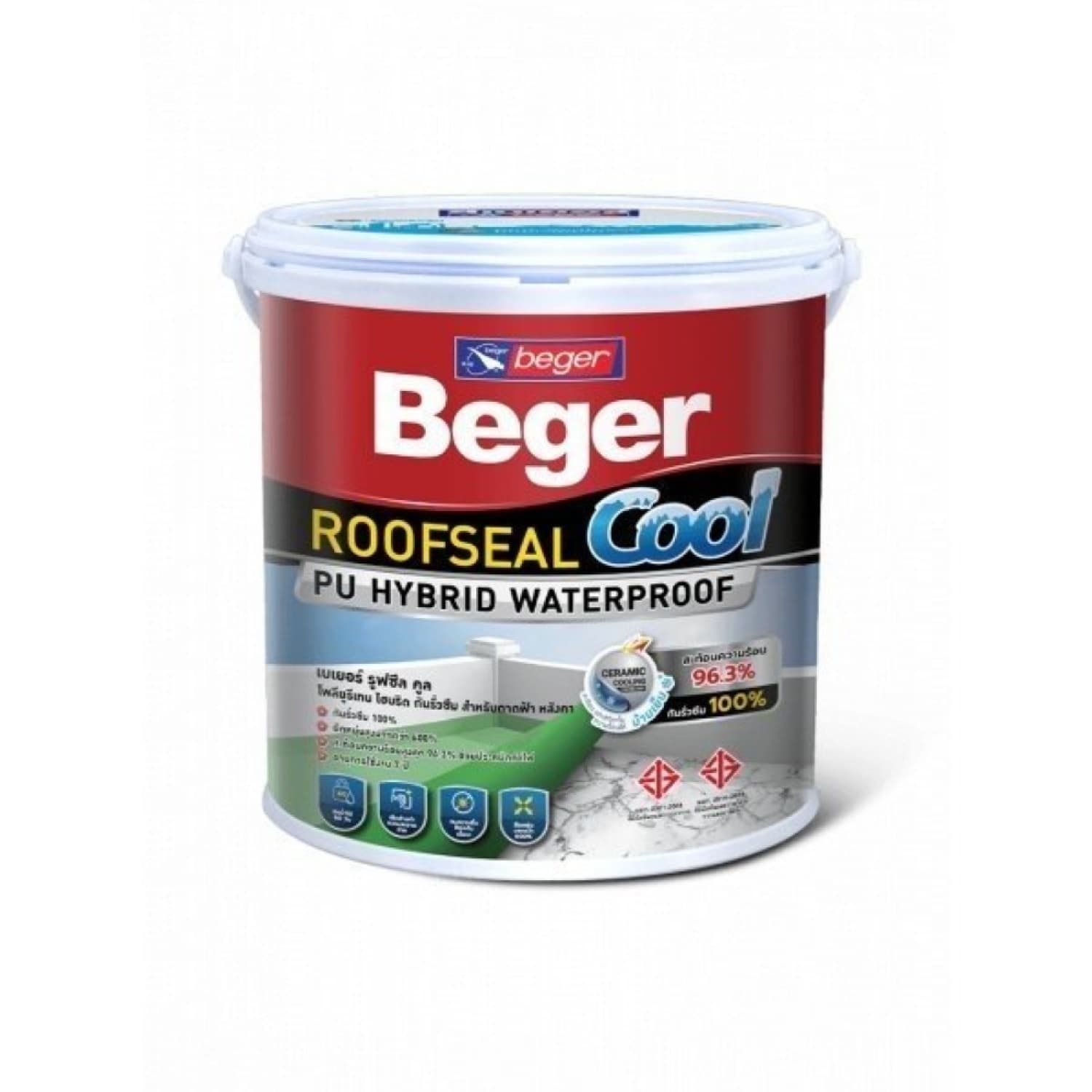 Beger อะคริลิกกันรั่วซึม เบเยอร์รูฟซีลคูล พียูไฮบริด ขนาด 4 กก. สีน้ำตาล #208 1