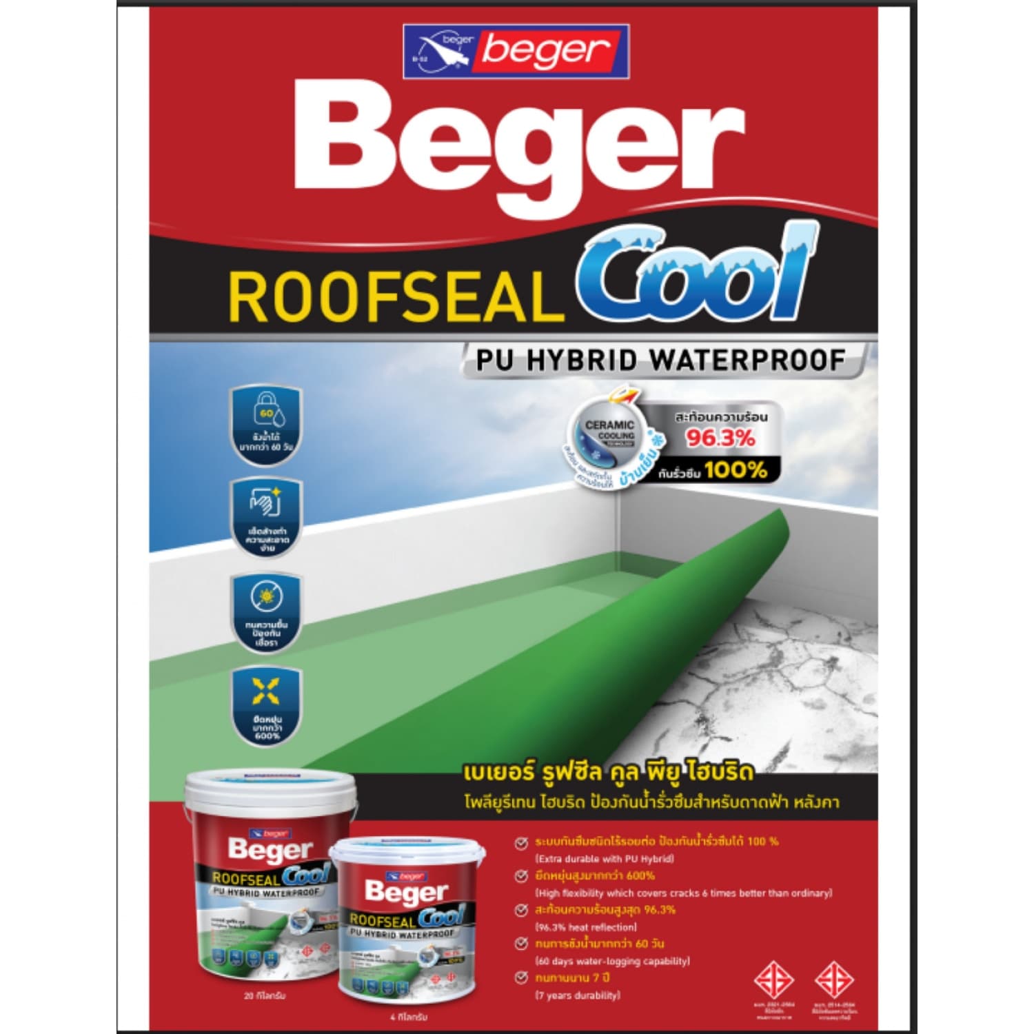 Beger อะคริลิกกันรั่วซึม เบเยอร์รูฟซีลคูล พียูไฮบริด ขนาด 20 กก. สีน้ำเงิน #205 4