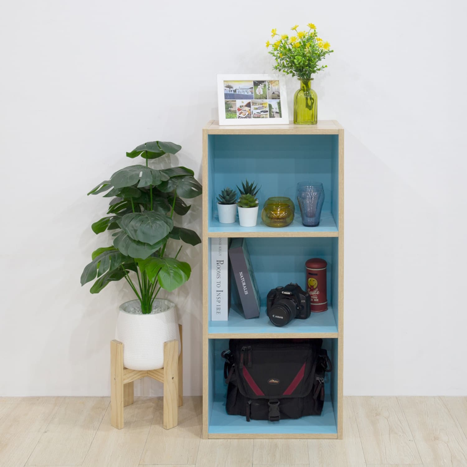 DELICATO ชั้นอเนกประสงค์ 3 ช่อง ขนาด40X29X89ซม.ทูโทน บีช-ฟ้า 1