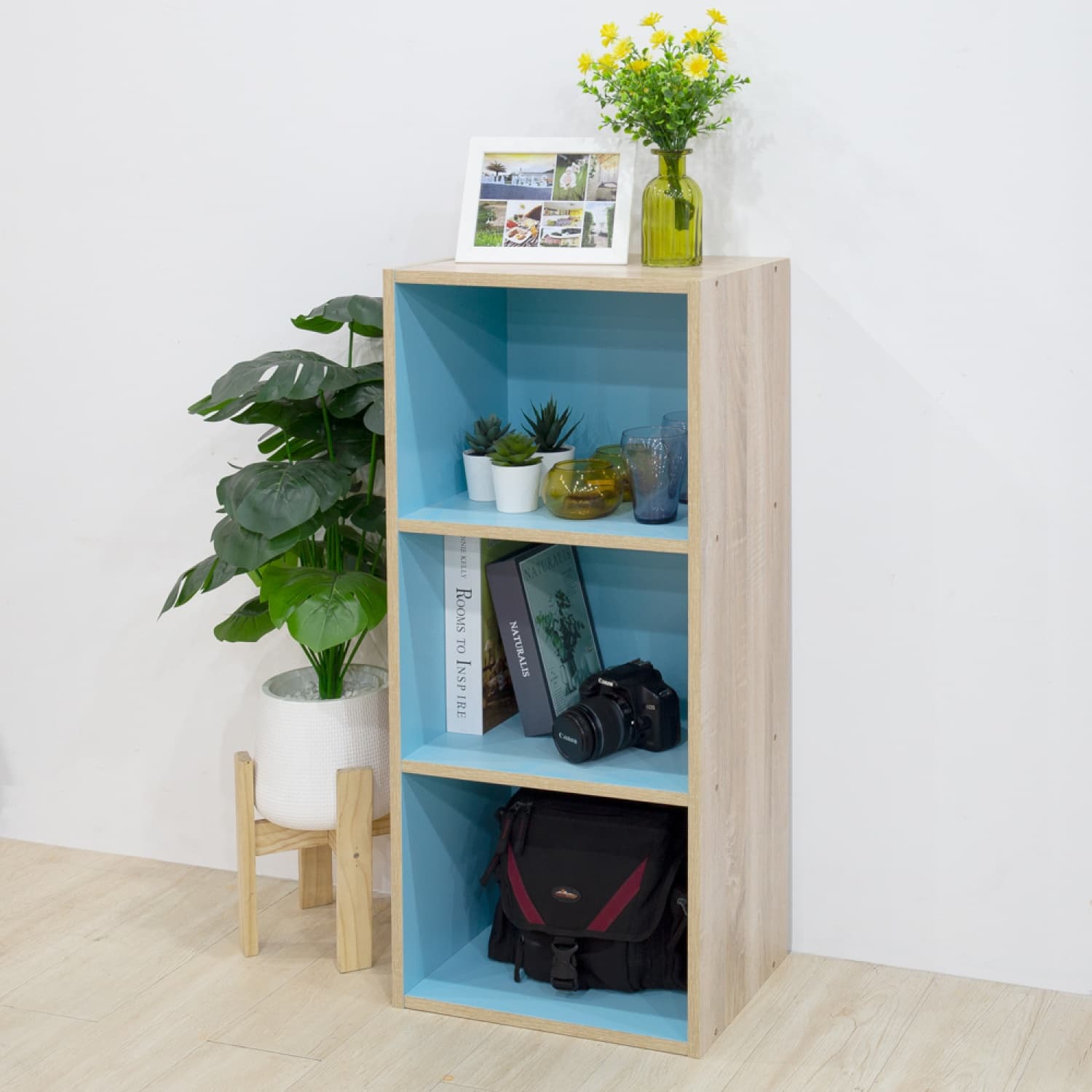 DELICATO ชั้นอเนกประสงค์ 3 ช่อง ขนาด40X29X89ซม.ทูโทน บีช-ฟ้า 3