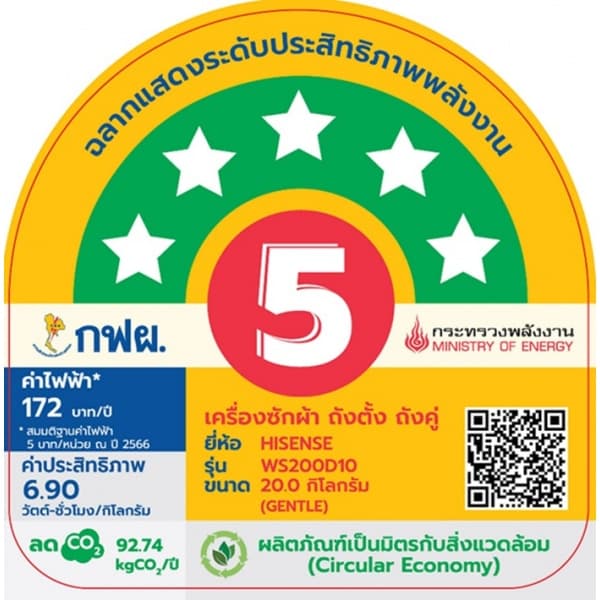 HISENSE เครื่องซักผ้า 2 ถัง รุ่น WS200D10 ขนาด 20กก. สีขาว-เทา 10
