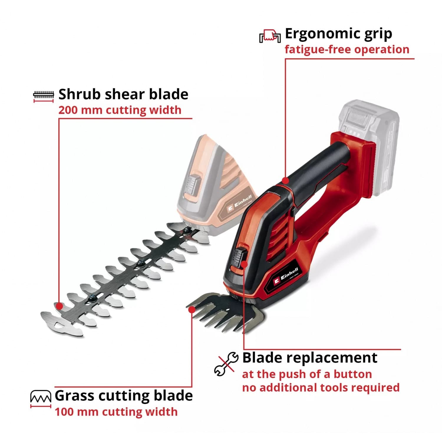 Einhell กรรไกรตัดหญ้าและกิ่งไม้ไร้สาย ขนาด 18V ความกว้างใบมีด 100mm. รุ่น GE-CG 18/100 Li Solo 2