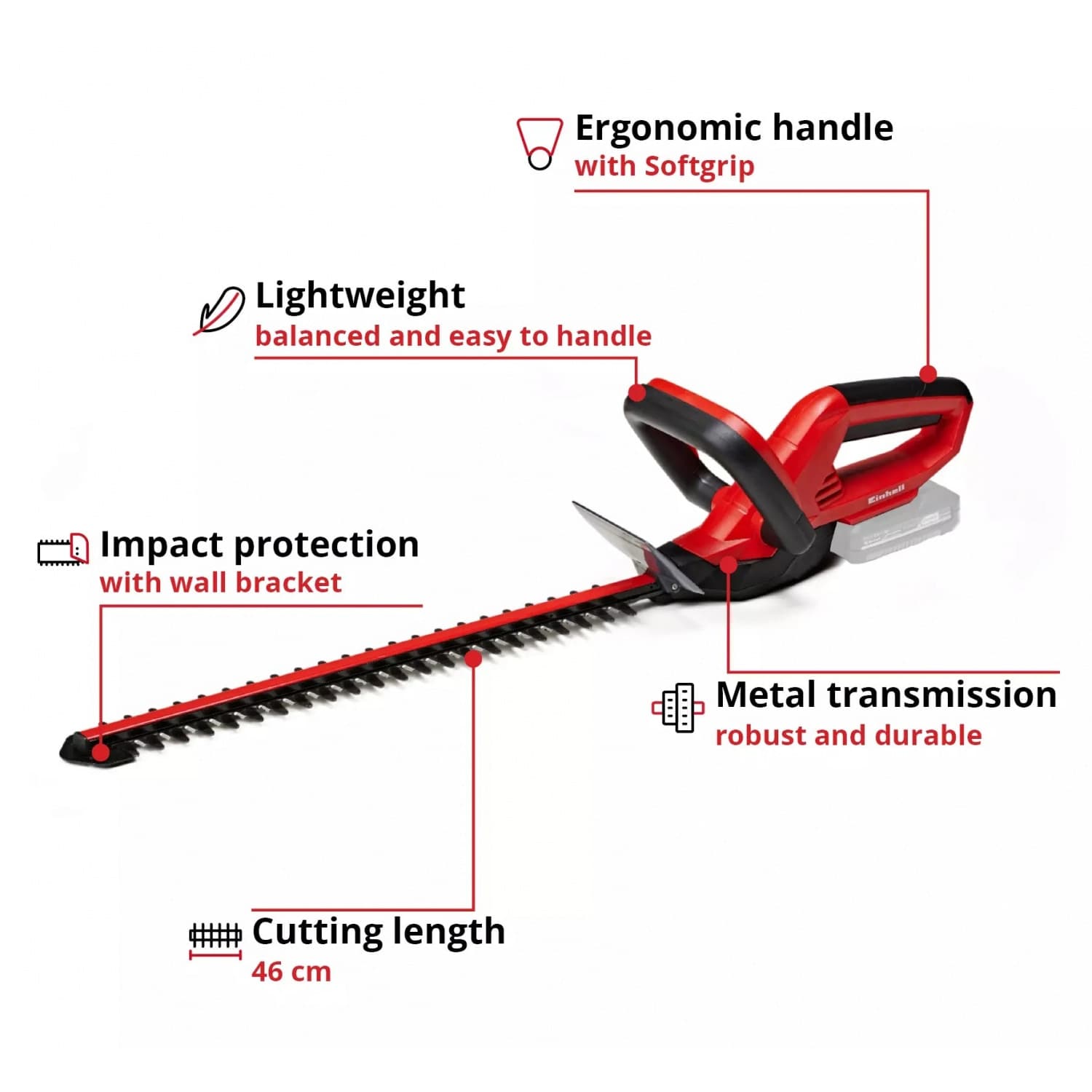 Einhell เครื่องตัดแต่งพุ่มไม้ไร้สาย ขนาด 18V ความยาวการตัด 46cm. รุ่น GC-CH 1846 Li Solo 2