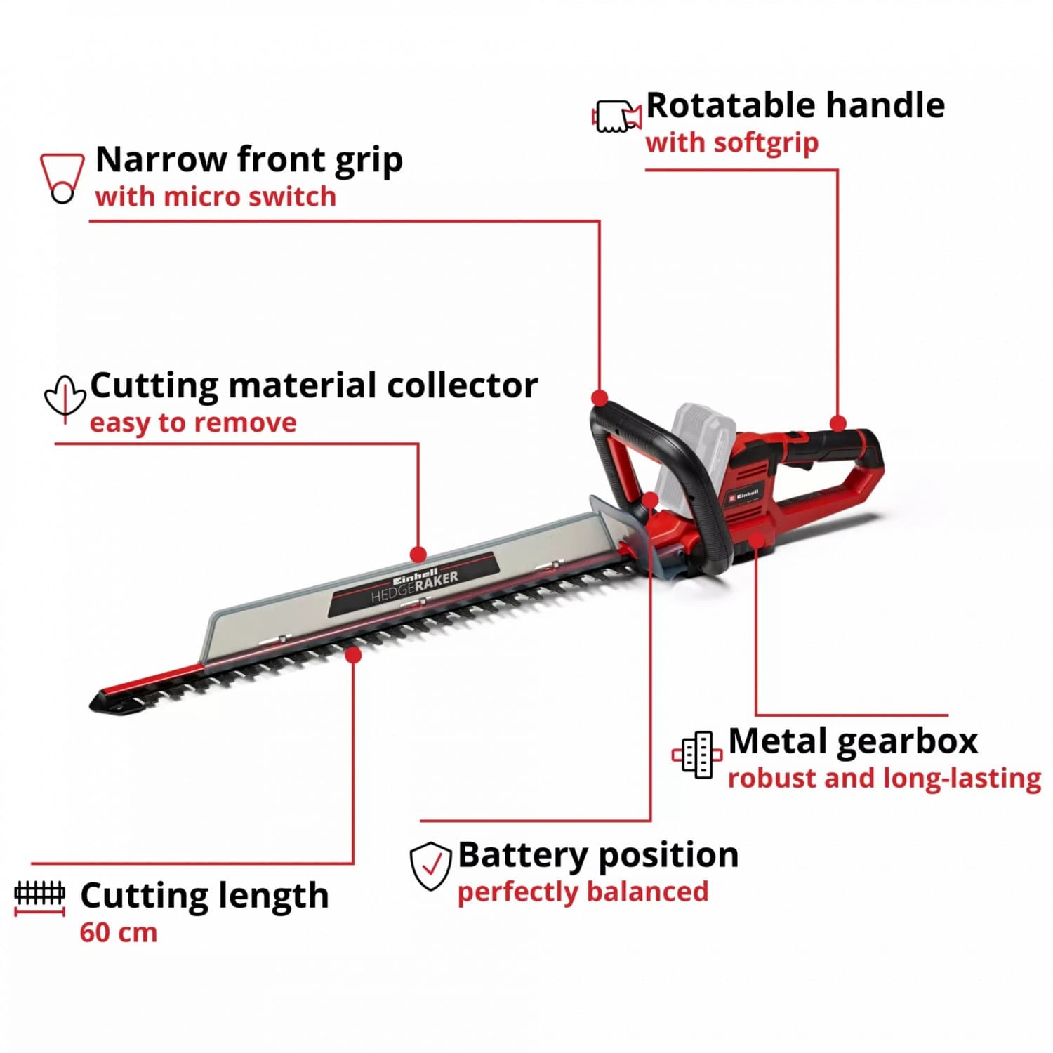 Einhell เครื่องตัดแต่งพุ่มไม้ไร้สาย ขนาด 18V ความยาวการตัด 60cm. Einhell รุ่น GE-CH 18/60 Li Solo 2