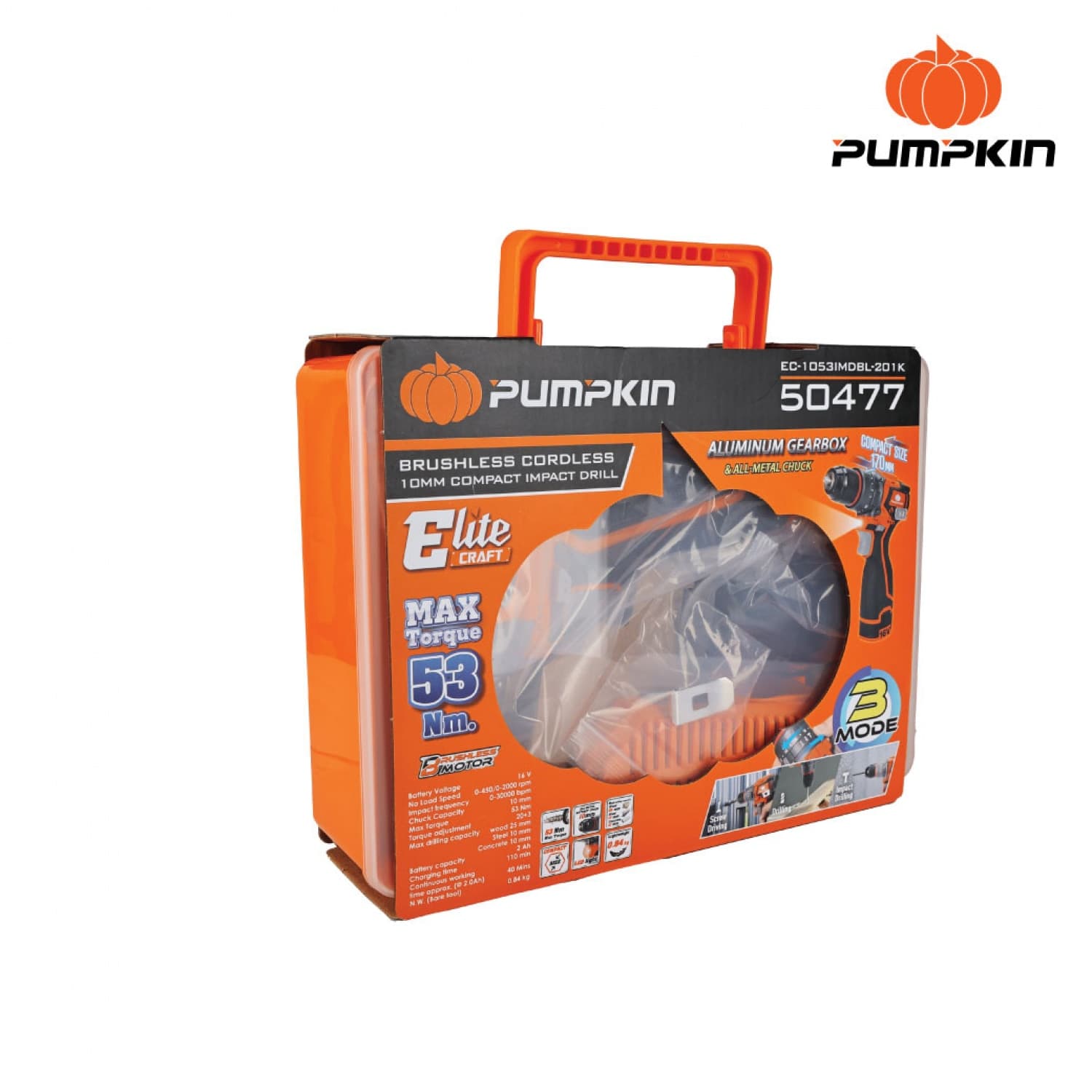 PUMPKIN สว่านกระแทกไร้สาย 53Nm ขนาด 10mm Compact ไร้แปรงถ่าน 16V Li-ion รุ่น EC-1053IMDBL-201K (50477) 4