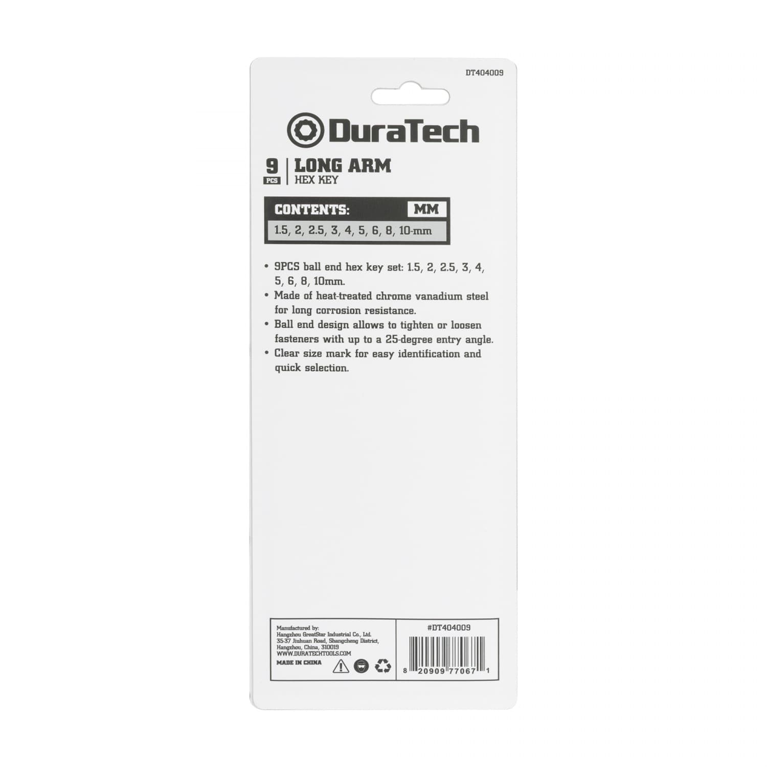 Duratech ชุดปะแจแอลหกเหลี่ยม  9 ชิ้น แบบสั้น (เมตริก) รุ่น DT404009 2