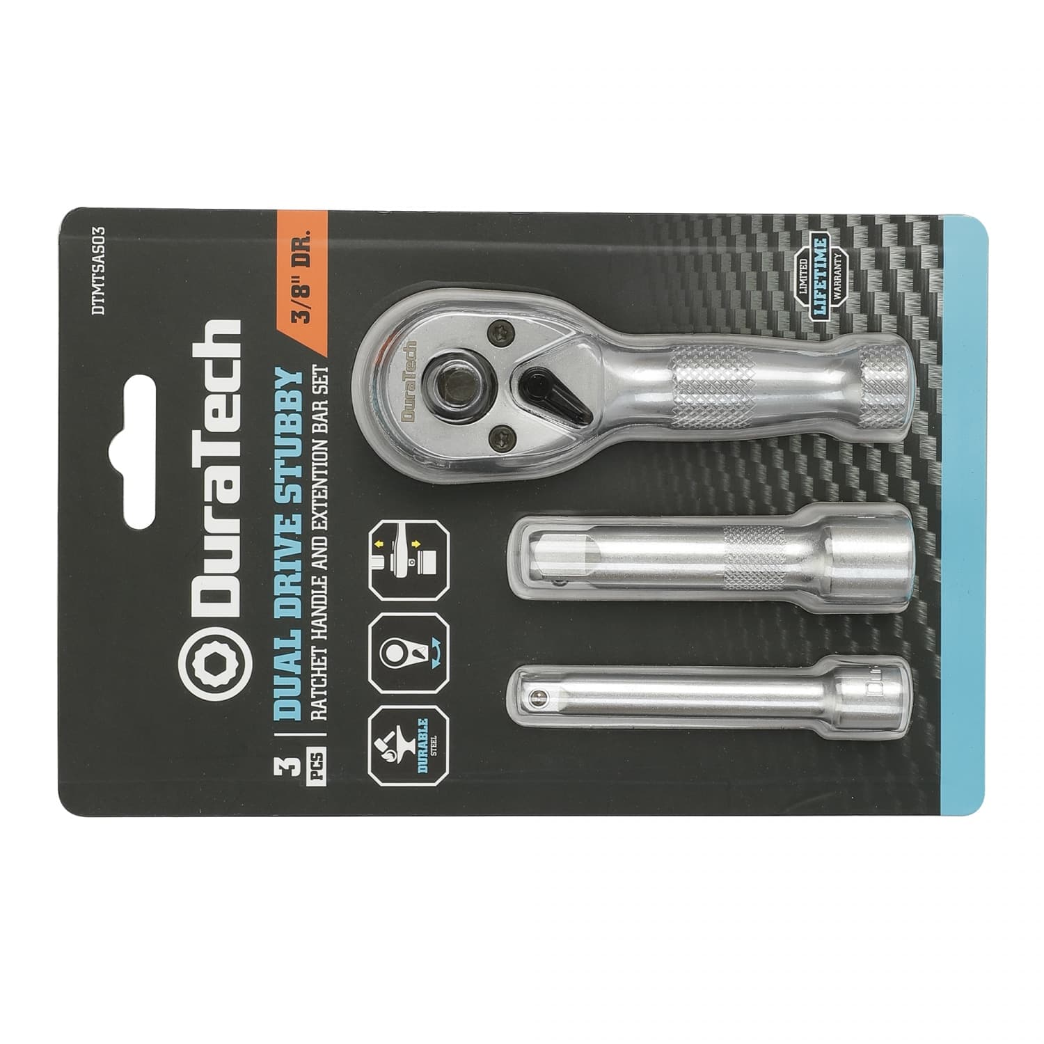 Duratech ด้ามบ๊อกซ์ ( ด้ามฟรี ) พร้อมข้อต่อ 3 ชิ้น หัวคู่แบบสั้น ขนาด 3/8 นิ้ว รุ่น DTMTSAS03 4
